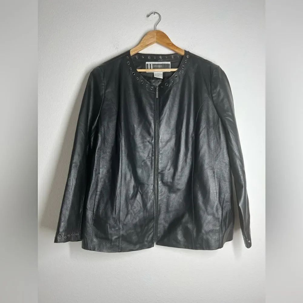 Vtg 80s JL Studio Leather Black Jacket Boho Size 16W